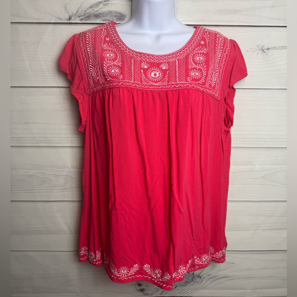 Faded Glory Embroidered Coral short Sleeve Blouse